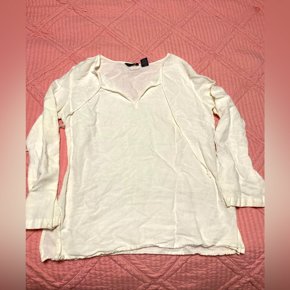 New York & Company womens white linen shirt